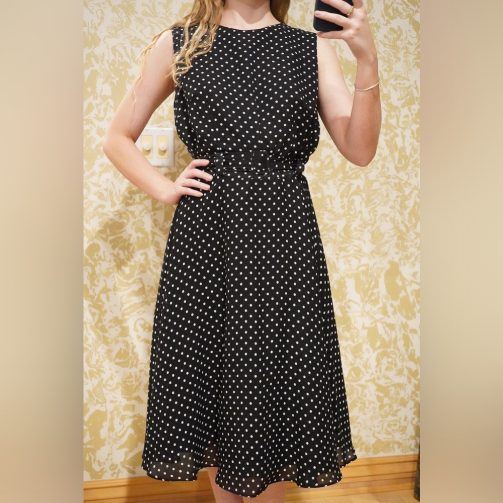 Vintage Pretty Woman Derby Inspired Belted Polka Dot Dress — 90’s does 1950’s - Picture 2 of 9